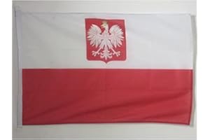 AZ FLAG Bandera de Polonia con Aguila 90x60cm Uso Exterior - Bandera POLACA con Armas 60 x 90 cm Anillos