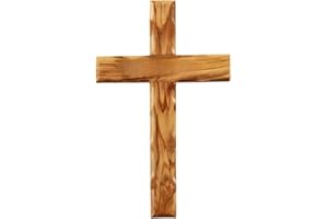 KASSIS GESCHENKARTIKEL Kassis Gift Items Olive Wood Cross Simple for Hanging Wall Cross Decoration Gift for Confirmation Birth Communion Baptism (Without engraving, 16 cm)