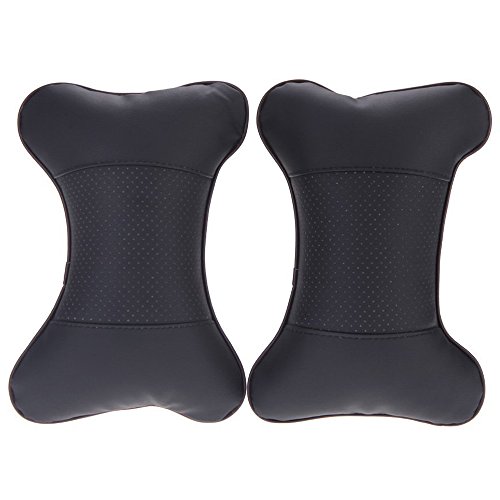 SODIAL(R)2pcs PU Cuero Coche Auto Asiento Cubierta Cabeza Cuello Resto Cojin Reposacabezas almohada Negro
