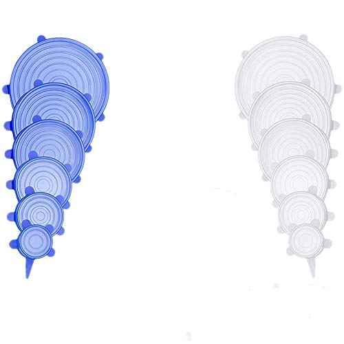 Tapas elásticas de silicona, reutilizables, duraderas, extensibles para recipientes, cuencos, latas y tazas en lavavajillas, frigorífico y microondas (12 paquetes de varios tamaños)