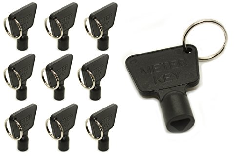 TRIANGULAR GAS ELECTRIC UTILITY METER BOX KEY WITH RING BLACK PLASTIC PACK OF 10