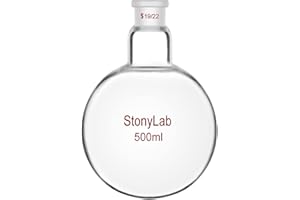 StonyLab Borosilicaté Verre Simple cou Fond Rond Flasque RBF, Ballons de Laboratoire Single Neck Round Bottom Flask avec 19/22 Standard Cône Joint Extérieur - 500ml