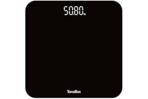 TERRAILLON - TSQUARE NOIR- Pèse personne électronique, Compact et ultra plat 26cm x 26cm, Plateau verre, Large écran LCD, Capacité 180Kg, Graduation 100g, Noir