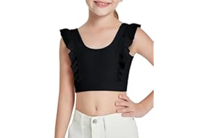 Haloumoning Mädchen Crop Top Sport BHS Rüschen Unterwäsche Fliegende Ärmelloses Ruffle Bauchfrei Yoga Ballett Tshirt für Kinder Tank Tops