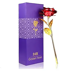 International Gift Red Rose Flower With Golden Leaf With Luxury Gift Box And Beautiful Carry Bag Great Gift Idea For Your Wife, Girlfriend Or HusbAnd
