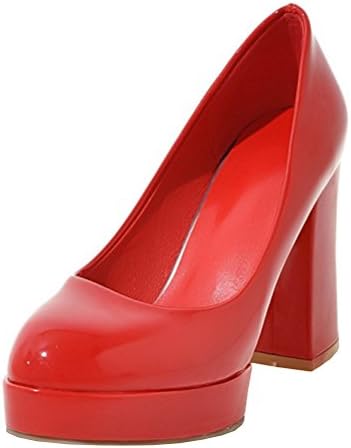 Atyche Womens Platform Block Heel Patent Leather Court Shoes High Heels Closed Toe Slip On Work Pump