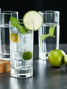 SYANKA Premium Juice Glasses Set of 6 Transparent, 300ml, Stylish and Crystal Highball Glasses for Drinking Water, Juice and Cocktails