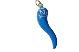 GIOIELLITALY Ciondolo cornetto portafortuna grande napoli uomo pendente argento 925 smalto azzurro bianco in argento 925 smaltato a fuoco colori Napoli Calcio gioiello uomo ragazzo scaramanzia lunghezza cm 4,5