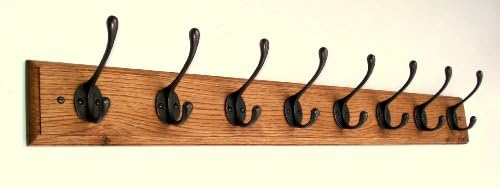 FOWLERS 11 sizes - HANDMADE - SOLID OAK TRADITIONAL coat rack with 8 NATURAL POLISHED coat hooks. (8 HOOK)