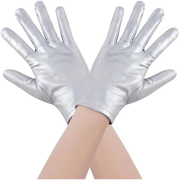 Gants Courts Argentés Brillants - Gants De Soirée Métalliques - Pour Déguisement, Opéra, Carnaval, Cosplay - Taille Unique
