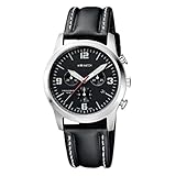 M WATCH Aero Herrenuhr, Chronograph mit Datum, Leuchtende Zeiger, Lederarmband mit Kontrastnähten, Swiss Made