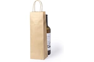 COSAS43 DETALLES PARA INVITADOS BODA-COMUNION-BAUTIZO Lote 50 Bolsas de Papel Kraft para Botellas de Vino 75cl – Bolsas Ecológicas con Asas Reforzadas para Regalos, Tiendas, Bodegas, Restaurantes y Eventos.