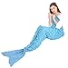 Produktbild Grefine Mädchen Gestrickte Häkeln Wolle Mermaid Schwanz Decke mit Fisch-Skala, Weiche Warme Sofa-Decke-Schlafsack All Seasons in 4 Farben 81"x 36" ( Blau )