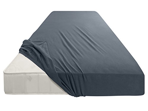 Jersey-Spannbetttuch in Top-Qualität – mit einer Steghöhe von ca. 35 cm – 100% Baumwolle – erhältlich in 6 verschiedenen Größen und 12 ausgesuchten Farben, 1 Stück – Jersey-Spannbetttuch ca. 200 x 220 cm, anthrazit - 4