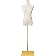 SHAREWIN Female Mannequin Torso Women Dress Forms for Sewing Manicanequin Body High Stability Gold Metal Stand for Clothing Dress Jewelry Display Adjustable Height 50''-70'' Thin Body, Beige (116007)