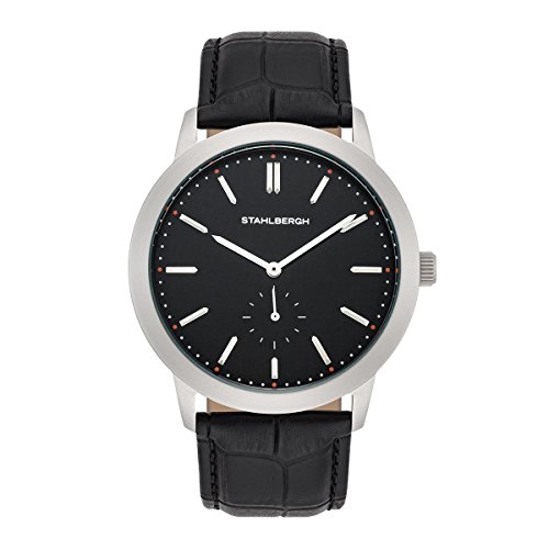 Stahlbergh Drammen Herrenuhr Quarzuhr Edelstahl grau/schwarz 5 ATM Przisions-Quarzwerk Stunde/Minute/Sekunde Lederarmband schwarz - Echtleder-Armband Armband-Uhr analog Stahlbergh Drammen Herrenuhr Quarzuhr Edelstahl grau/schwarz 5 ATM Przisions-Quarzwerk Stunde/Minute/Sekunde Lederarmband schwarz - Echtleder-Armband Armband-Uhr analog