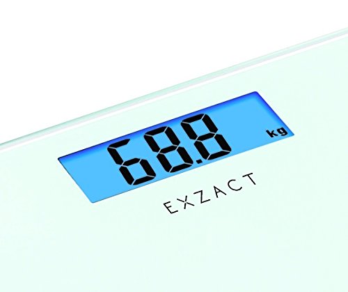 EXZACT – Personenwaage/ Elektronische Körperwaage / Digitale Badezimmerwaage – Große Kapazität 180kg / 400lb / 28st – Hohe Präzision, Schritt-auf, Hintergrundbeleuchtung LCD-Anzeige – Schlank – Farbige Glasplattform (Weiß) - 3