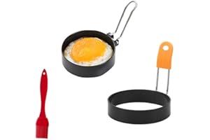 XINGSUI 2 pièces Omelette Antiadhésif Anneau,rondelle omelette ronde,antiadhésif,résistant à la chaleur,Avec 1 Brosse en Silicone