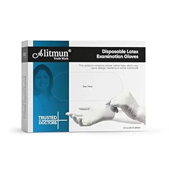 ALITMUN ProCare Latex Examination Hand Gloves, Pack of 100, Large Size, Medical Disposable Gloves Non-Sterile and Less Powdered, White, Surgical Gloves