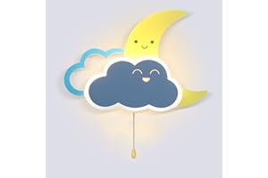 ‎OOWOKS OOWOKS 8W LED Kinder Wandleuchte mit Schalter, Wolken Wandlampe Kinderzimmer Lampe Mond Nachttischlampe Junge Mädchen kinder Schlafzimmerlampe Nachtlicht, Warmweiß 3000K, Innen-Wandbeleuchtung,Blue_a
