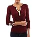 Produktbild Bluse Damen,Binggong Frauen Damen Sexy Casual Knopf V-Ausschnitt T-Shirt Langarm Tops Freizeit Bluse Reizvolle Shirt Stilvoll Lose Tops Elegant Pullover Mode Pulli Oversize (Rot, L)