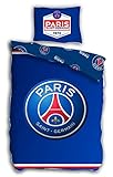 PSG Football - Parure de lit - Housse de couette 140 x 200 cm Taie 63 x 63 cm
