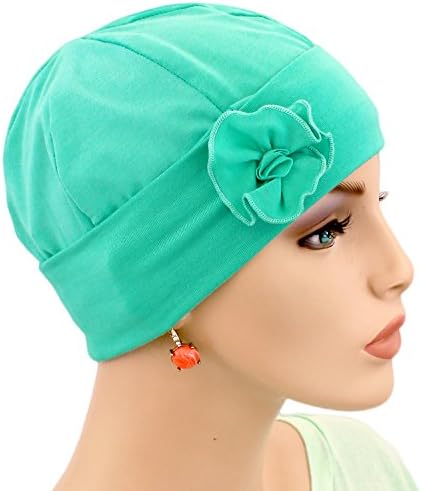 Hats for You Women's Flapper Chemo Cap with Flower, Turquoise, One Size