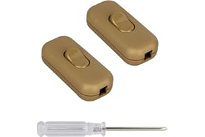 Inline Switch Zevnico Lamp Switch 2 Pack In Line Light Switches, Torpedo Switch Inline Switches for Lamps or Small Appliances 6A, Small Light Switch Bipolar for 2 or 3 Core Flex/Flat Cable, Gold