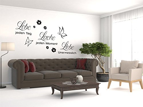 Wandtattoo Lebe Lache Liebe Schmetterling Blume Wohnzimmer Sprüche Zitat M2128 schwarz 120cm x 58cm - 3