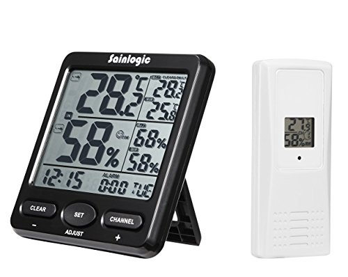 Sainlogic Wetterstation, Hygrometer Digital und Thermometer innen außen mit Wecker, große LCD-Anzeige für Haus, Garten und das Büro - 2
