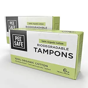 Pee Safe 100% Organic Cotton, Biodegradable Tampons (Set Of 2, Trial Pack, 12 Tampons - 4 Regular, 4 Super, 4 Super Plus)