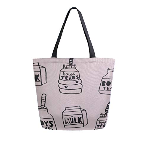Preisvergleich Produktbild Milchflasche Tasse Einfache Tragbare Große Doppelseitige Lässige Canvas Tragetaschen Handtasche Schulter Wiederverwendbare Einkaufstaschen Seesack Geldbörse Frauen Männer Lebensmittelgeschäft Reise