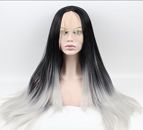 Wiged Black Silver Fashion Female Wig Dlark Hot Lace Front Natural Hairline Crochet Lace Long Straight Hair,(Send A Wig)Stealth Performance Party Of Realistic And Natural Fashion