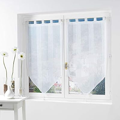 Douceur d'Intérieur Paire Pompon Voile Sable Salina Polyester Blanc 60 x 160 cm