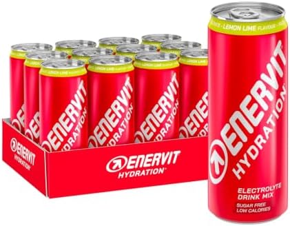 Enervit Hydration Lemon Lime, Bevanda Frizzante con Elettroliti per l'Attività Sportiva, Integratore di Sodio, Magnesio e Potassio, Senza Zuccheri, Senza Caffeina, Gusto Limone, 12 Lattine da 250 ml