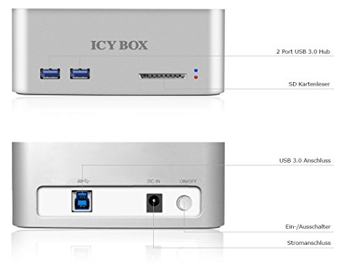 Icy Box IB-111HCr-U3 USB 3.0 Dockingstation für 2,5″ (6,35 cm) und 3,5″ (8,9 cm) SATA HDD/SSD mit 2-fach USB 3.0 Hub und SD-Kartenleser silber/weiß - 4