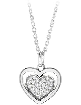Tuscany Silver Kette Mit Anhänger Rhodiniert Sterling Silber Doppeltes Herz Weiß Zirkonia Einstellbar 41cm - 46cm