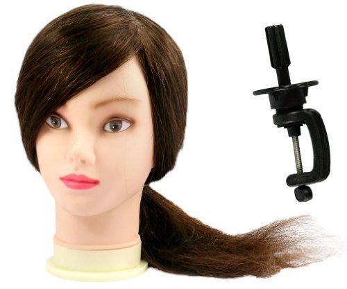 Micro Trader Hairdressing 18" 100% Real Human Hair Training Head With Clamp Stand - 25 X 19 X 15 cm - Brown