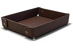 Magracy PU Leather Valet Tray for Men Women Desk Drawer Organiser Tray Nightstand Caddy for Jewelry Coins Phone Glasses Keys Watch Wallet Coffee Brown