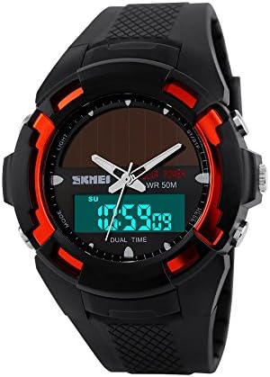 Vich Solar Digital Dual Time Men Diver Sports Wristwatch-Red Dial