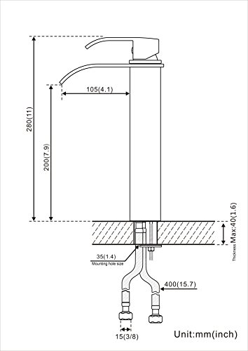 Auralum® Elegant verlängerte Hoch Einhebel Mischbatterie Wasserhahn Armatur Waschtischarmatur Wasserfall Einhandmischer für Bad Badezimmer Waschbecken - 2