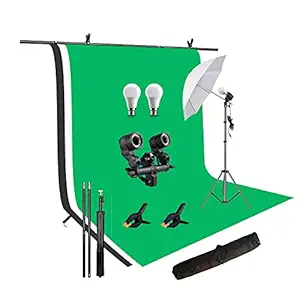HIFFIN White Black Green Screen Backdrop 6x10 ft with 9 ft Stand - 6x9 ft Photography Backdrop with 2 Pcs Spring Clamps, 1PCs Carry Bag (T Shape Kit C2 C3 B|W|G & Double Holder Kit M1)