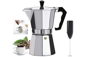 HK Online Italian Espresso STOVE TOP Coffee Maker & Electric MILK FROTHER -Continental Percolator Pot Jug, Camping, Caravan, Brewing Rich Coffee (2 CUP Espresso & Frother)