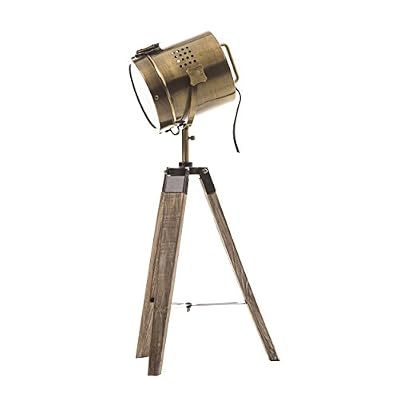 Atmosphera Lampe projecteur design vintage et rétro en métal style cuivre et trépied en bois.