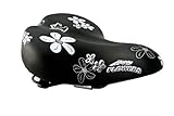 BICYCLE BIKE SADDLE LEATHER Women for 24 - 26 - 28 inch bicycles - HAPPY FLOWERS black - MADE IN ITALY