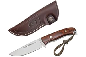 Muela Cuchillo husky HUSKY-10R hoja de acero MoVa de 10 cm y empuñadura de madera rosewood para Caza, Pesca, Supervivencia y Bushcraft Realizado en Ciudad Real + Portabotellas de regalo