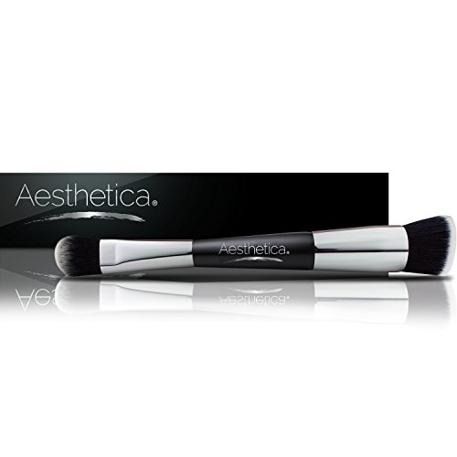 Aesthetica Cosmetics Double Ended Contour and Highlight Makeup Brush for Cream and Powder, Foundation, Blending, Contouring and Highlighting - Vegan and Cruelty Free