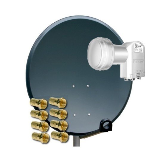 PremiumX Digitale SAT Anlage 80 cm + Opticum Quad 0,1dB LNB 4 Teilnehmer + 8 F-Stecker 7mm vergoldet