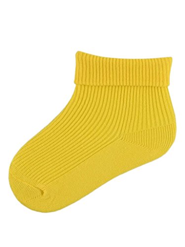 3 Pairs of Cotton Double Turndown Baby Socks (0-2.5, Lemon) - UK Made S197