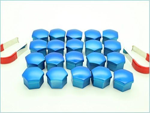 Universal Wheel Nut Covers Blue 19mm Hex with Removal Tools Set of 20